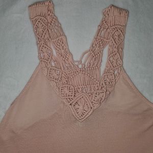 American Eagle Outfitters light pink crochet tank
